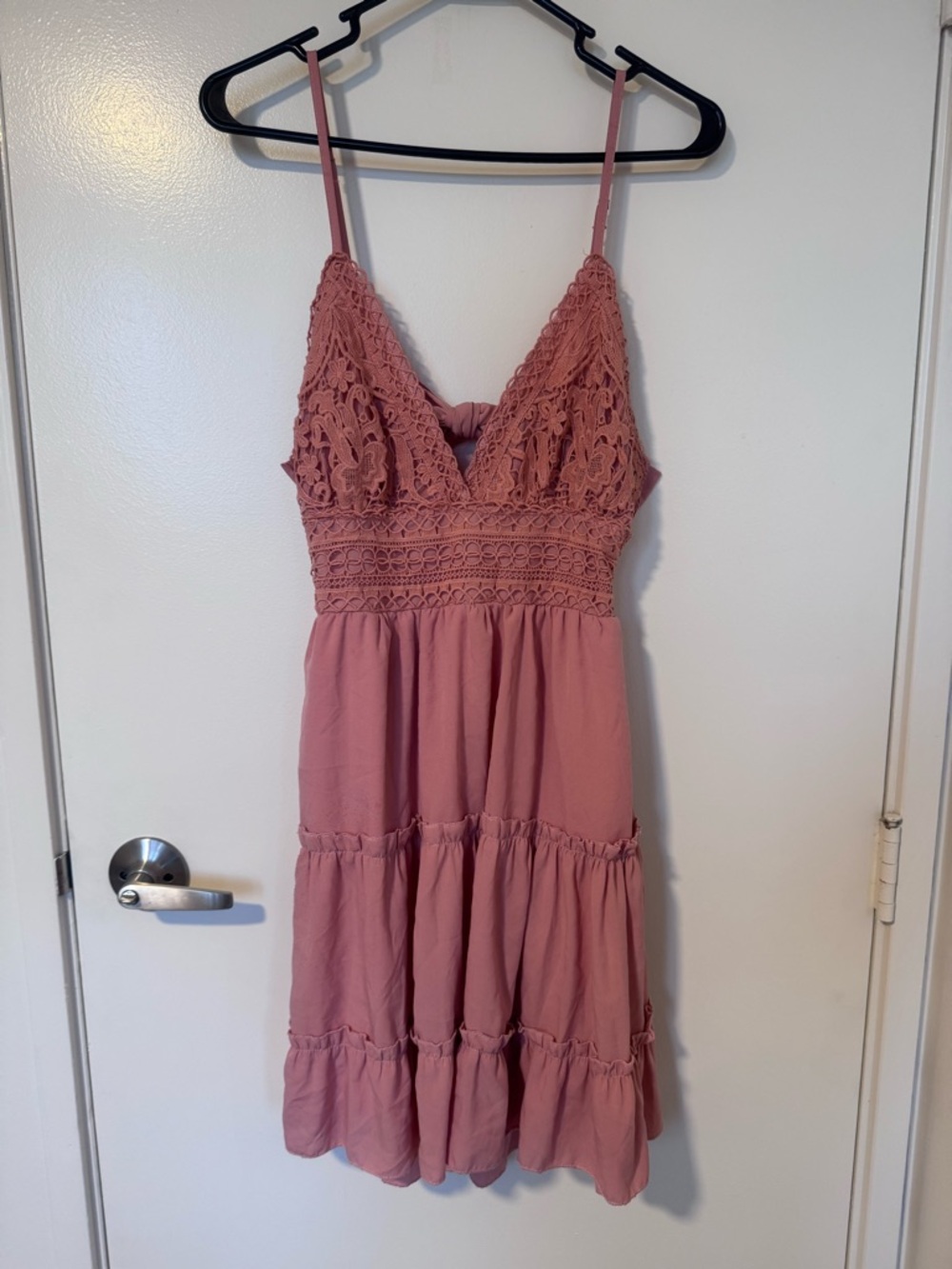 Spaghetti Strap Lace Bodice Midi Dress - Dusty Rose